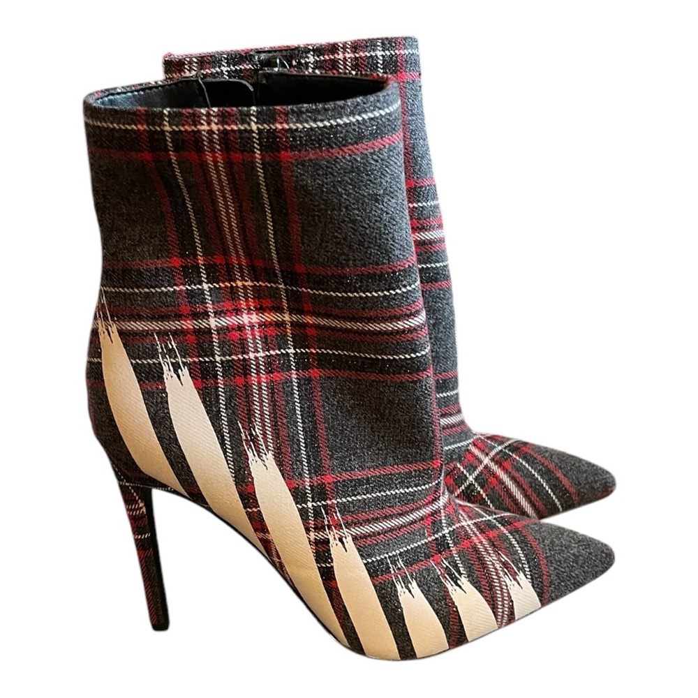 Aldo Plaid Heeled Boots - Red, Black, Cream